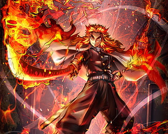 Demon Slayer Kyojuro Rengoku With Yellow Hair Blinking An Eye Anime, HD ...