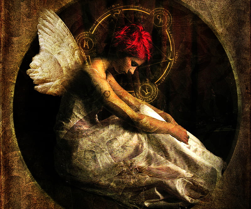 Corrupted Cupid, angel, art, autumnsgoddess, dark, fantasy, HD wallpaper
