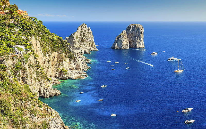 Amalfi, bay, yachts, coast, summer, sea, Salerno, Italy, HD wallpaper