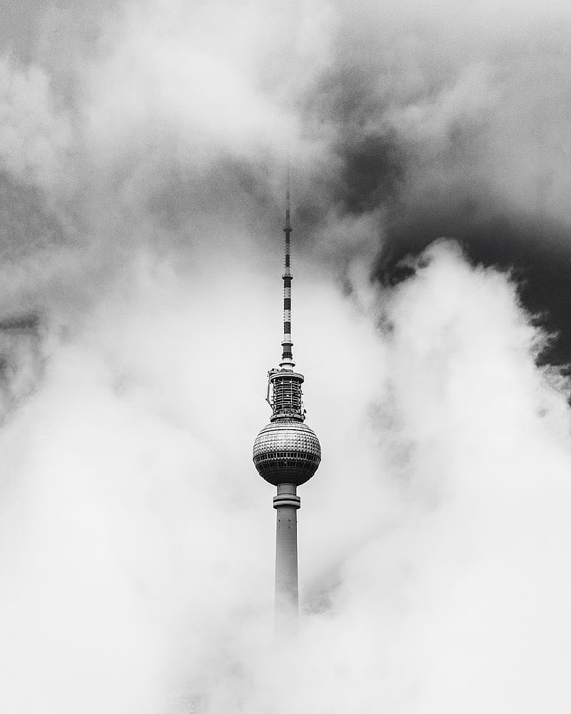 greyscale of tower covered in smoke, HD phone wallpaper