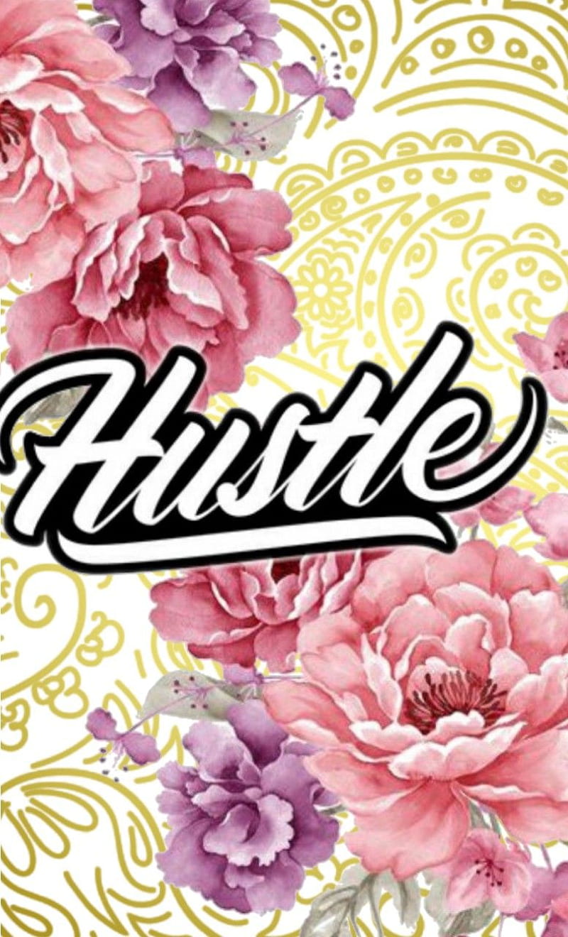 She Hustle, roses, female, queen, gold, flowers, pink, purple, HD phone wallpaper