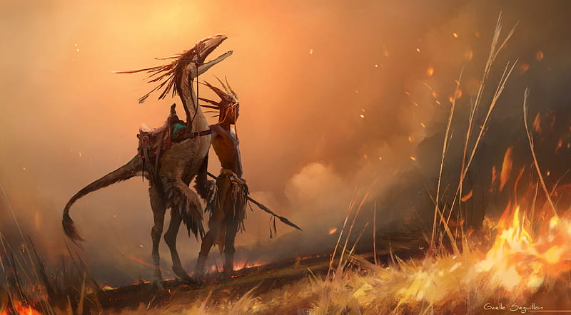Warrior Creature Fantasy Fire Artwork, warrior, creature, fantasy, artwork, artist, digital-art, HD wallpaper