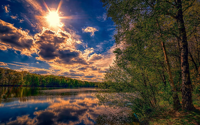 Sunset river, sunset, river, sky, trees, HD wallpaper | Peakpx