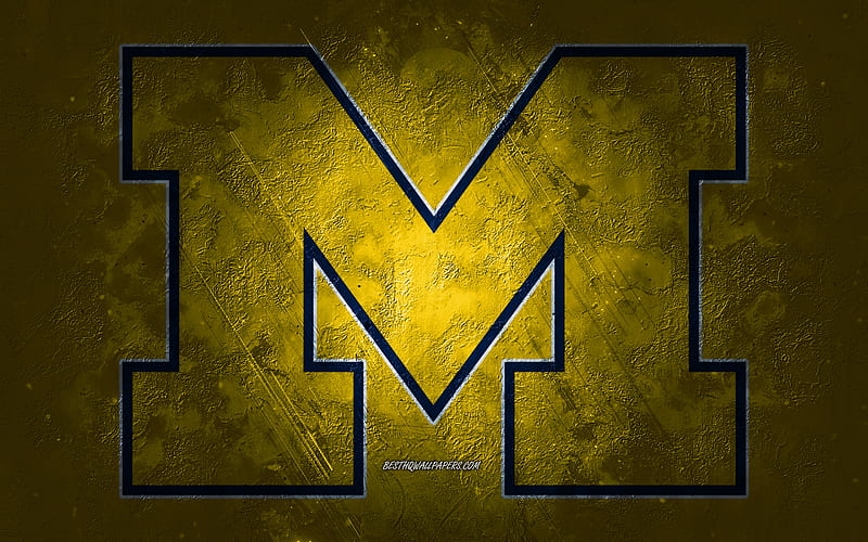 Michigan Wolverines, American football team, yellow background, Michigan Wolverines logo, grunge art, NCAA, American football, USA, Michigan Wolverines emblem, HD wallpaper