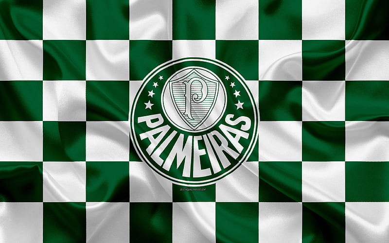 Palmeiras FC logo, creative art, green white checkered flag, Brazilian football club, Serie A, emblem, silk texture, Sao Paulo, Brazil, Sociedade Esportiva Palmeiras, HD wallpaper