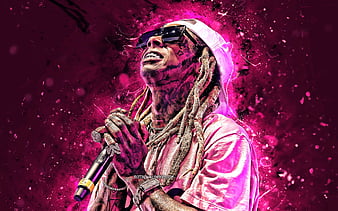 Lil Wayne american singer, purple neon lights, music stars, american celebrity, Dwayne Michael Carter, creative, Lil Wayne, HD wallpaper