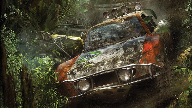 race damaged car, forest, race, damage, car, HD wallpaper