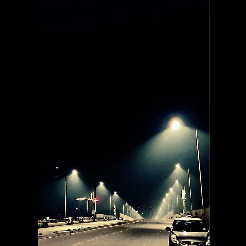 Night road, mumbai, nightlife, roads, bridge, dahisar, strretlights, streetlights, dark, black, HD phone wallpaper
