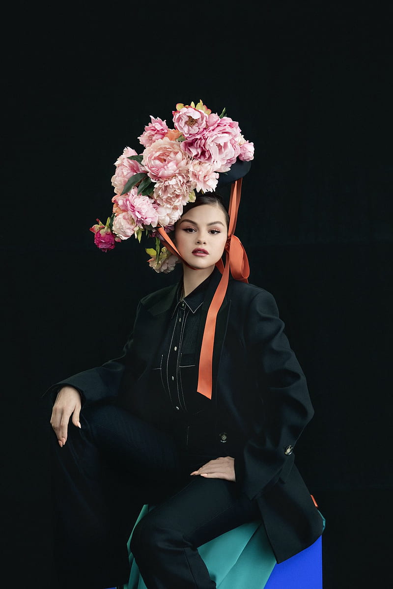 Selena Gomez, actress, flowers, hat, singer, HD phone wallpaper