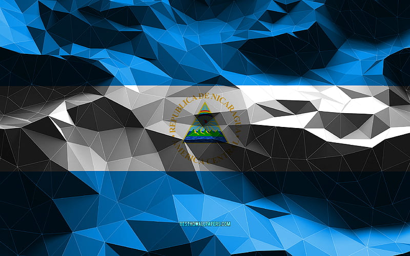 Nicaraguan flag, low poly art, North American countries, national symbols, Flag of Nicaragua, 3D flags, Nicaragua flag, Nicaragua, North America, Nicaragua 3D flag, HD wallpaper