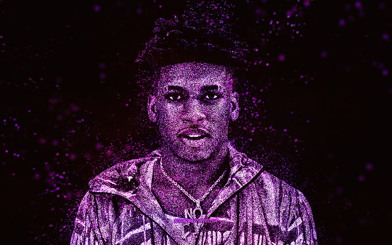 NLE Choppa, American rapper, purple glitter art, black background, NLE Choppa art, YNR Choppa, Bryson Lashun Potts, HD wallpaper