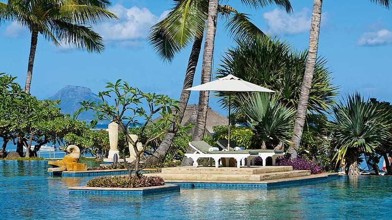 La Pirogue Resort, Mauritius, holiday, ocean, honeymoon, escape, pool, sea, lagoon, beach, fantasy, sand, indian ocean, mauritius, tropical, HD wallpaper