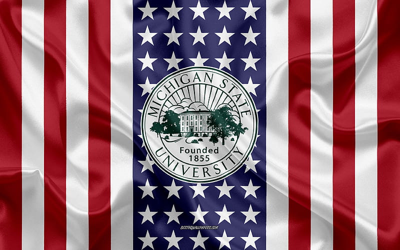 Michigan State University Emblem, American Flag, Michigan State University logo, East Lansing, Michigan, USA, Michigan State University, HD wallpaper