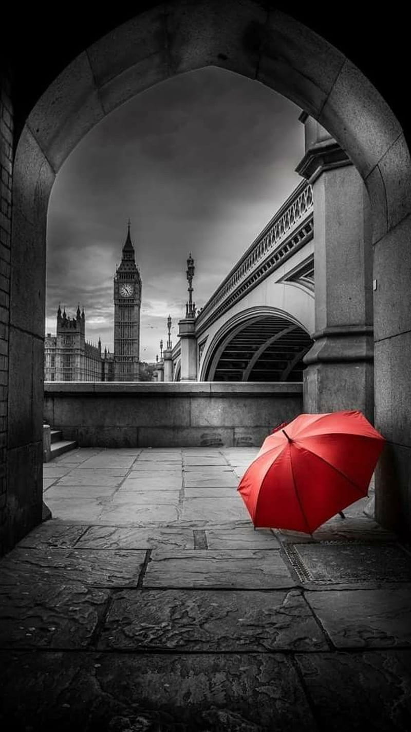 Red Black, paris, rainbow, umbrella, umbrellas, HD phone wallpaper