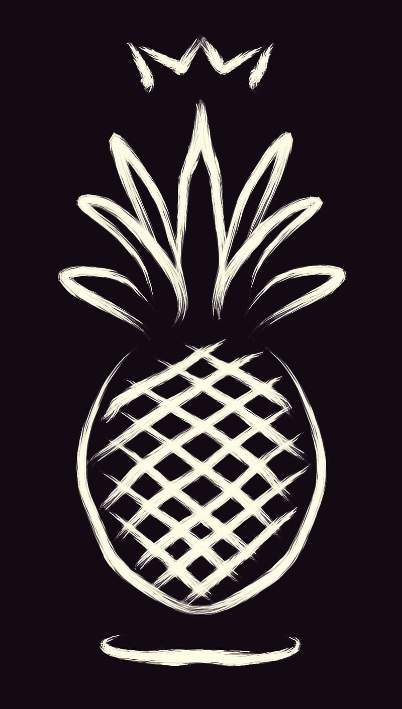 Pineapple Queen, apple, black, cartoon, fruit, pine, sketch, sketchy, white, HD phone wallpaper