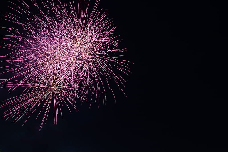 fireworks, salute, sparks, purple, HD wallpaper