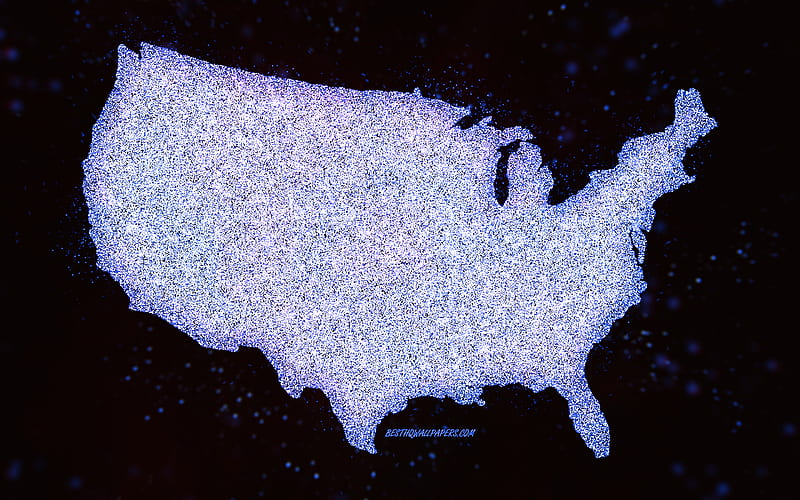 USA glitter map, black background, USA map, dark blue glitter art, Map of USA, creative art, USA dark blue map, USA, HD wallpaper