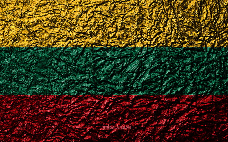 Flag of Lithuania stone texture, waves texture, Lithuania flag, national symbol, Lithuania, Europe, stone background, HD wallpaper