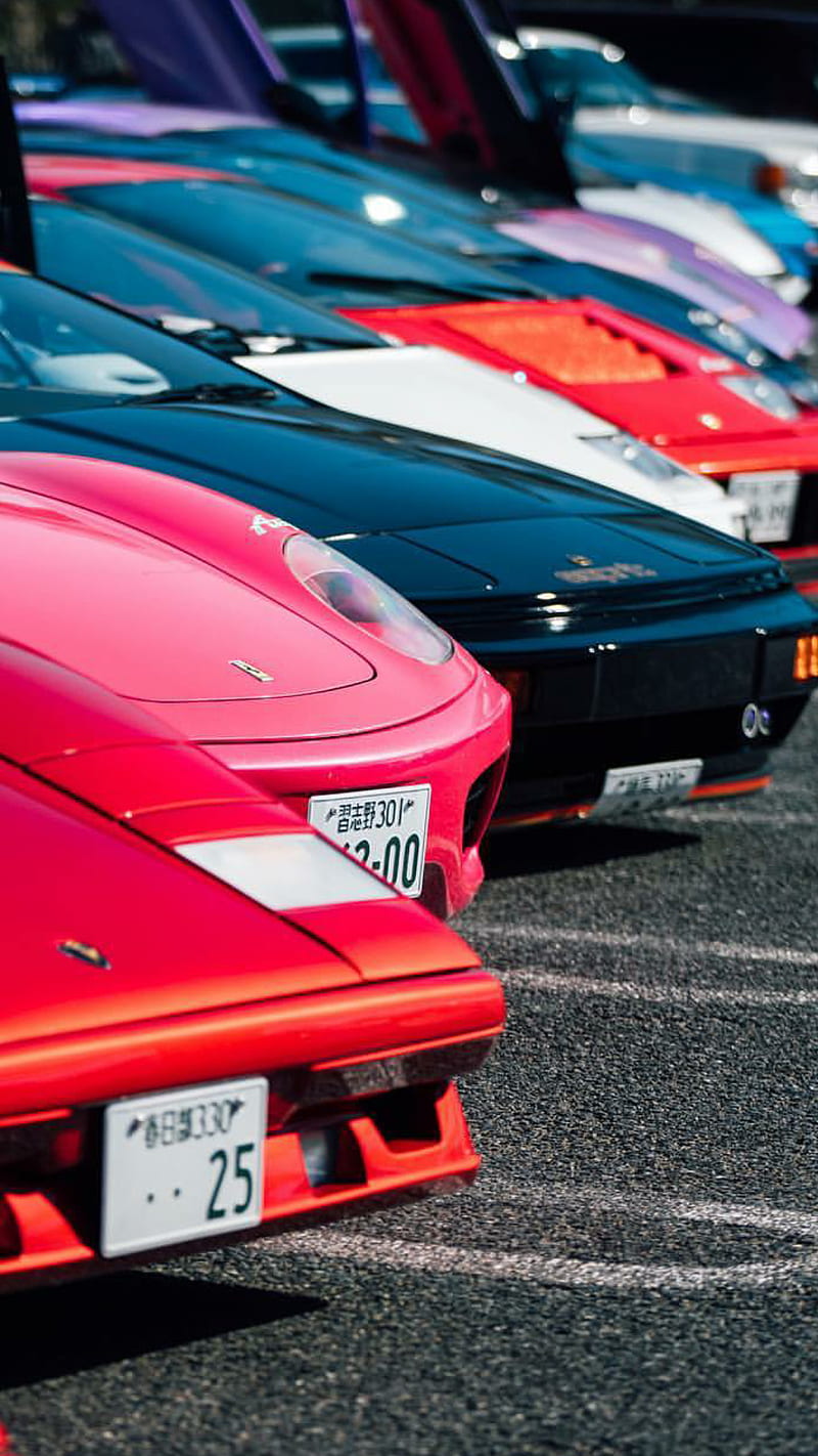 Tokyo Car Meet , lamborghini, ferrari, classic, car, supercar, sports, tokyo, red, HD phone wallpaper