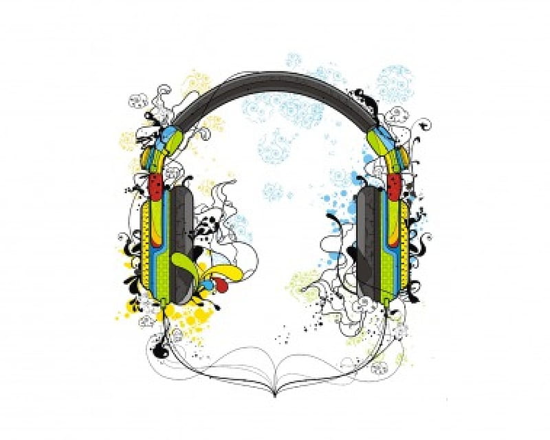 Let the Music Play, art, cord, artwork, head phones, HD wallpaper