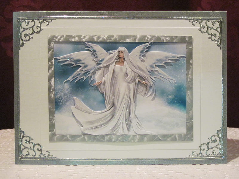 ice fairy, 3d, silver carton, glitter glue, handmade card, HD wallpaper
