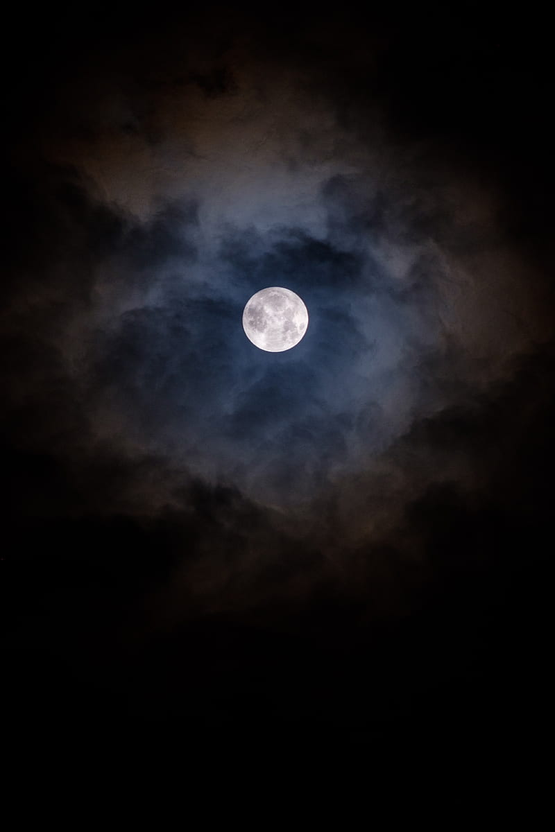 moon, clouds, night, dark, moonlight, HD phone wallpaper
