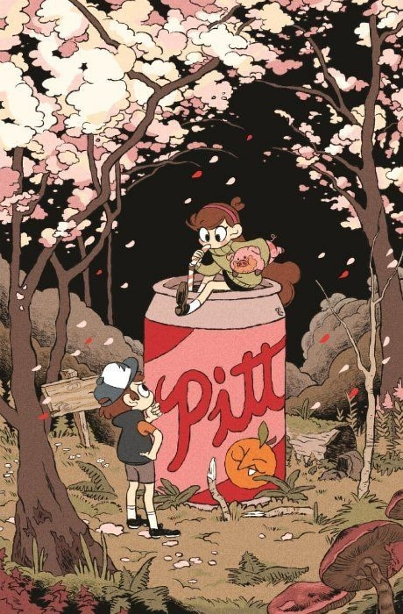 GF 9, aesthetic, cartoons, dipper pines, forest, gravity falls, mabel pines, magic, mystery twins, pitt cola, HD phone wallpaper