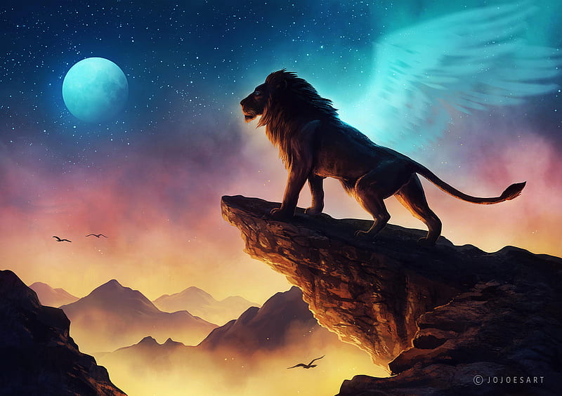 King Lion, lion, animals, artist, artwork, digital-art, HD wallpaper