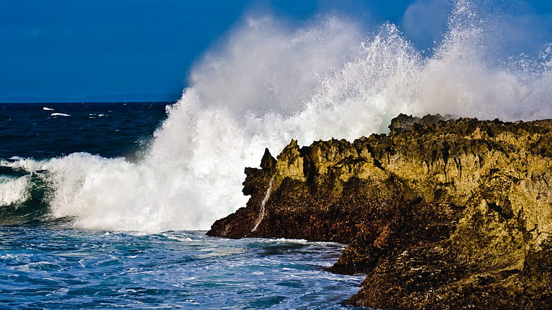 natural wave break in bali, rocks, shore, waves, sea, HD wallpaper