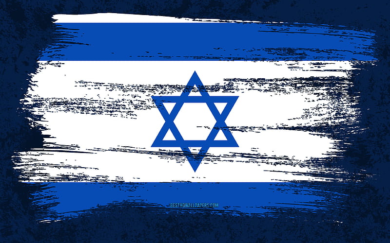 Flag of Israel, grunge flags, Asian countries, national symbols, brush stroke, Israeli flag, grunge art, Israel flag, Asia, Israel, HD wallpaper