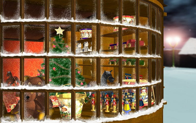 Toy Shop, christmas, toys, winter, frost, HD wallpaper
