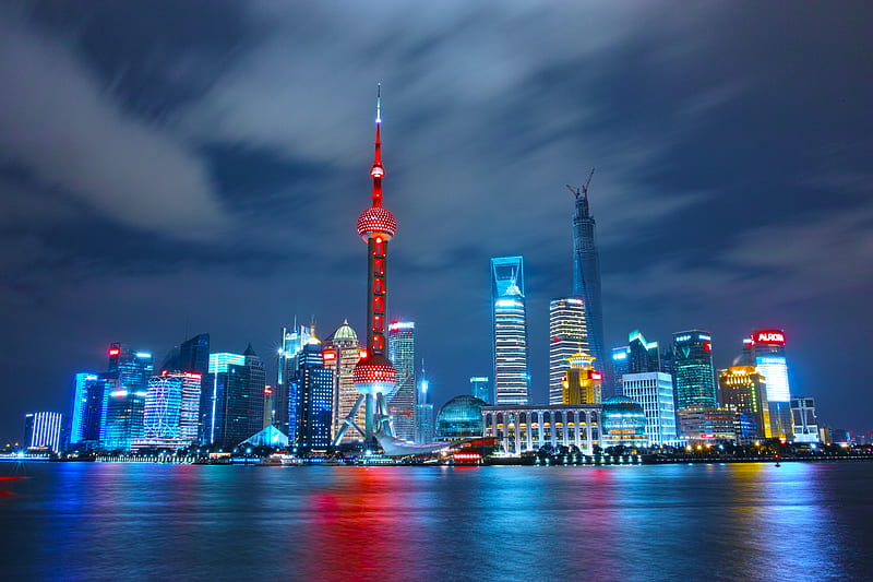 Cities, Shanghai, City, Skyline, Night, Skyscraper, Oriental Pearl Tower, HD wallpaper