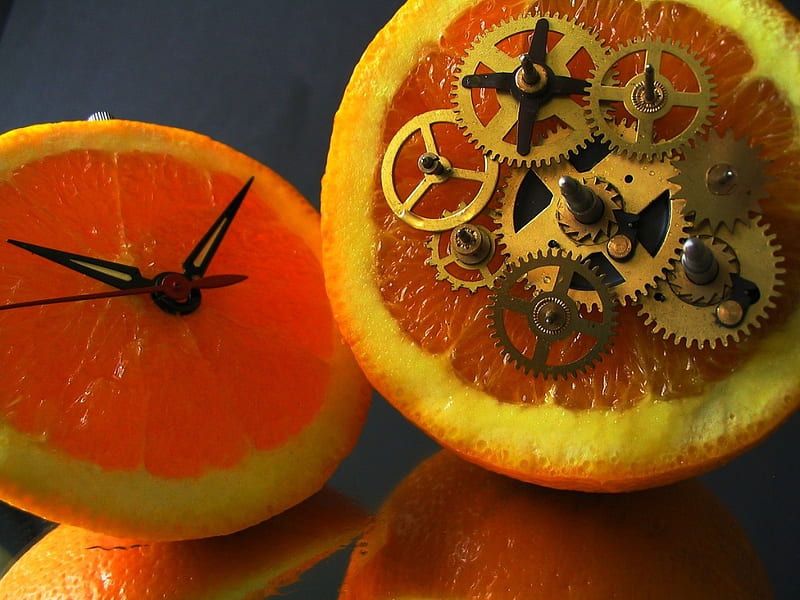 clockwork orange, fruit, clock, funny, orange, HD wallpaper