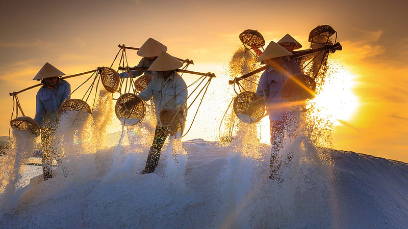 vietnam people, sunset, working, Landscape, HD wallpaper