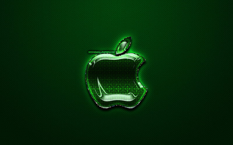 Apple green logo, green vintage background, artwork, Apple, brands, Apple glass logo, creative, Apple logo, HD wallpaper