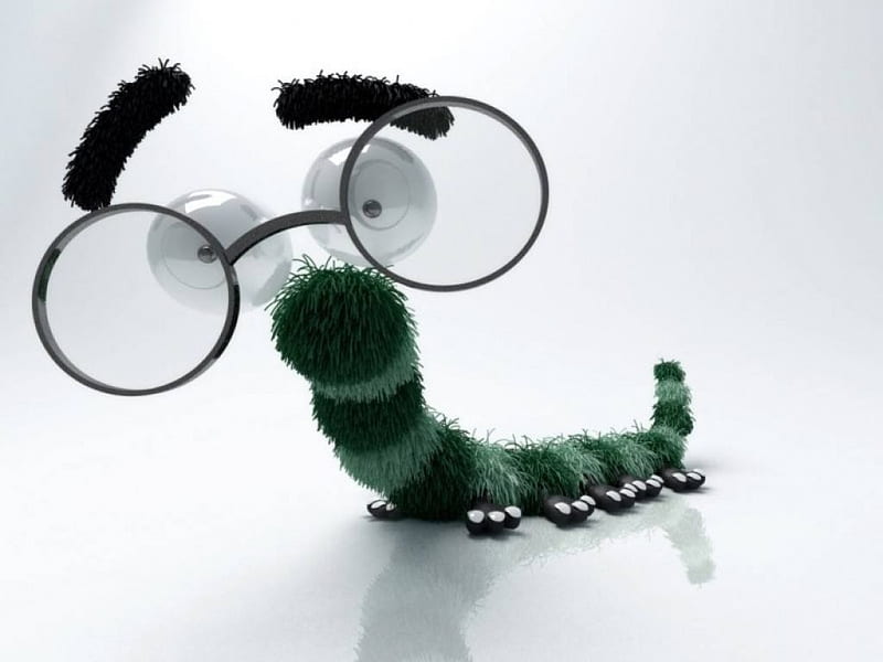 Bookworm Caterpillar, green black stripes, fantasy, eyeglasses, worm, HD wallpaper