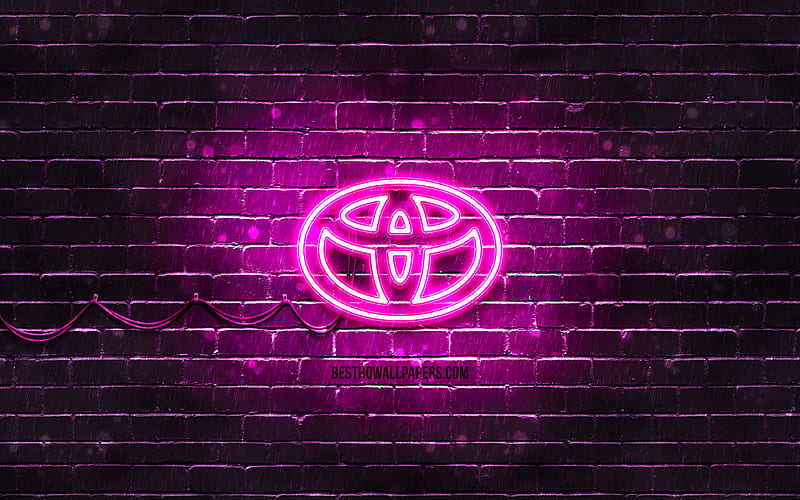 Toyota purple logo purple brickwall, Toyota logo, cars brands, Toyota neon logo, Toyota, HD wallpaper