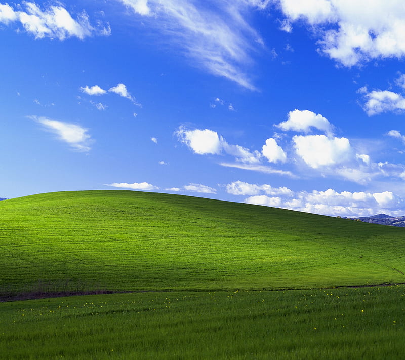 XP Q, cloud, grass, hill, microsoft, sky, windows, HD wallpaper