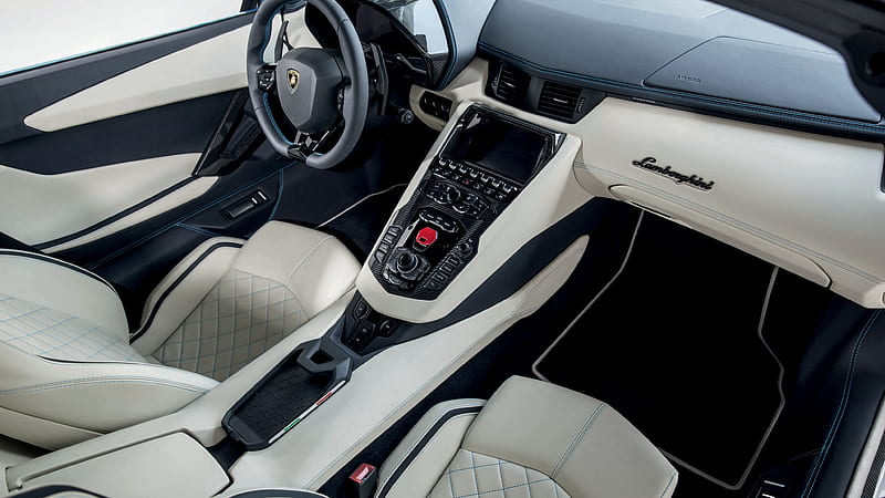 Lamborghini, Aventador S, 2018 interior, white leather, sports car interior, racing car, HD wallpaper