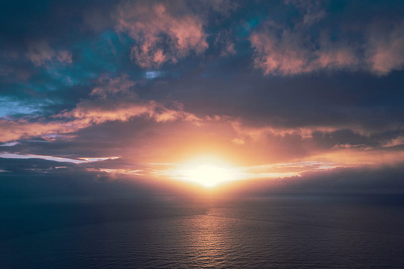 ocean, sunset, horizon, sky, clouds, sunlight, newport beach, california, HD wallpaper