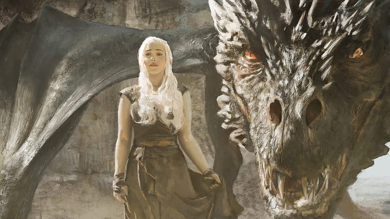Daenerys, art, pride w, fantasy, luminos, girl, game of thrones, daenerys targaryen, dragon, HD wallpaper