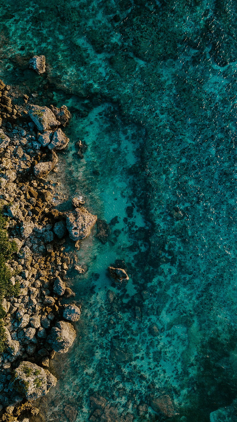 water, stones, aerial view, sea, shore, HD phone wallpaper