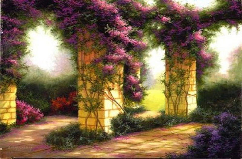 rose arbour, architecture, garden, castle, HD wallpaper