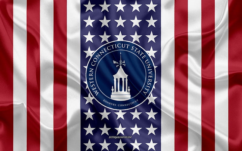 Western Connecticut State University Emblem, American Flag, Western Connecticut State University logo, Danbury, Connecticut, USA, Emblem of Western Connecticut State University, HD wallpaper