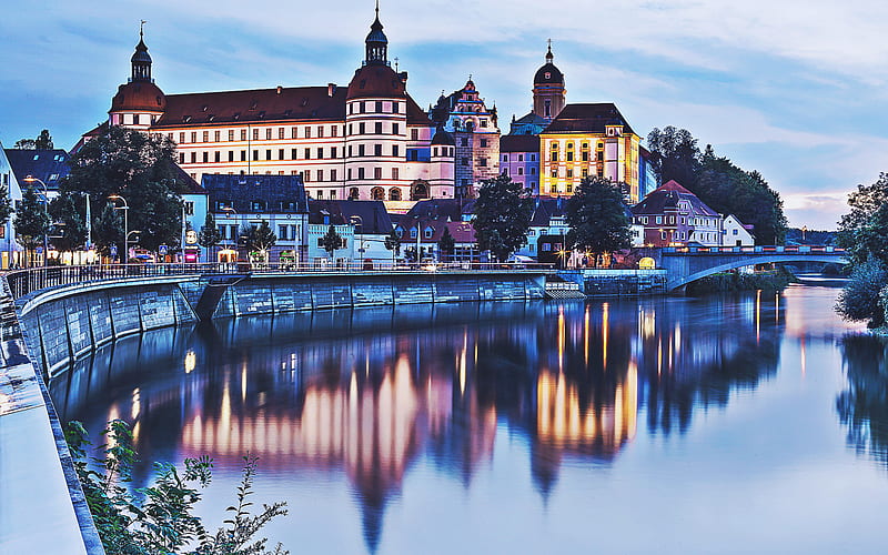 Neuburg an der Donau, Danube river, evening, promenade, german cities, Neuburg, Bavaria, Germany, Europe, HD wallpaper