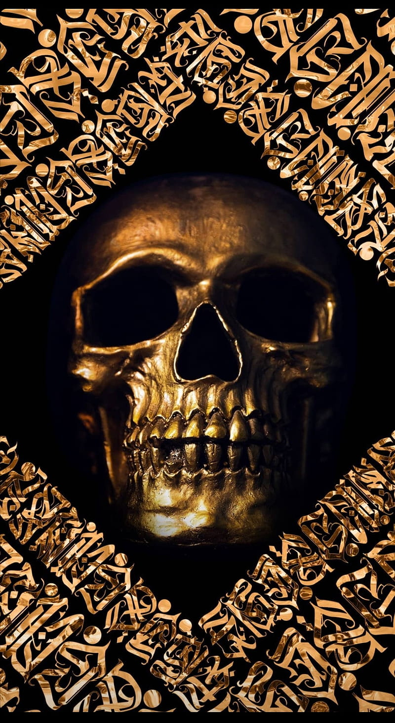 Golden skull, ancient, cool, letter, mortal, skulls, tattoo, HD phone  wallpaper | Peakpx
