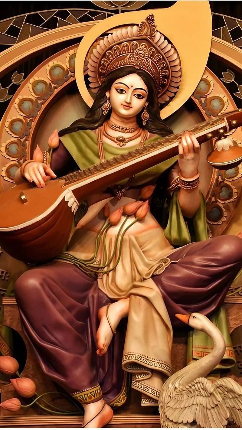 Saraswati Mata Ke, Goddess Statue, goddess of knowledge, HD phone wallpaper