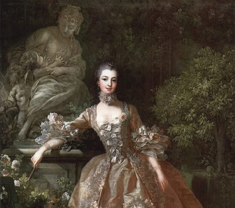 Madame de Pompadour, art, francois boucher, painting, pictura, portrait, hand fan, HD wallpaper