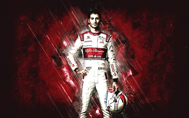 Antonio Giovinazzi, Alfa Romeo Racing, Formula 1, burgundy stone background, F1, racing, HD wallpaper