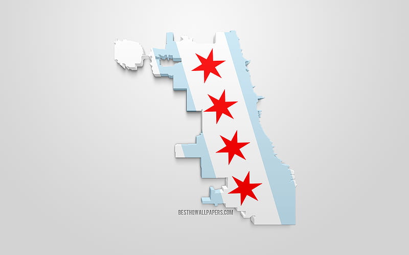 Chicago map silhouette, 3d flag of Chicago, American city, 3d art, Chicago 3d flag, Illinois, USA, Chicago, geography, flags of US cities, HD wallpaper